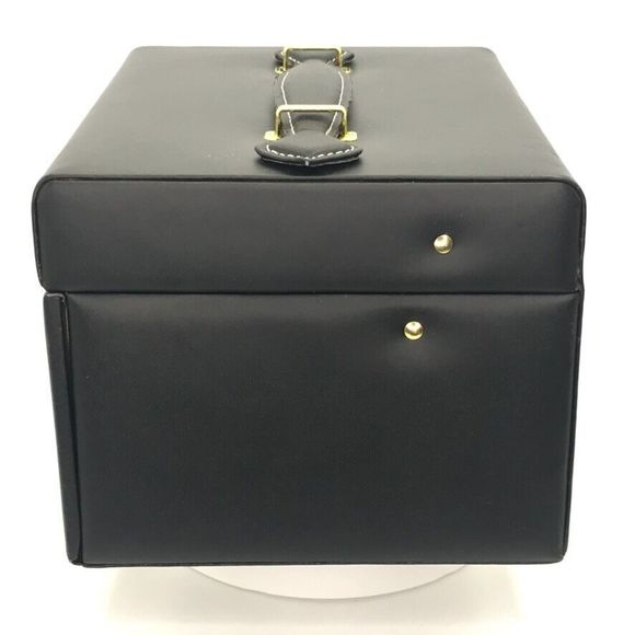 Songmics Leather Travel 3 Tier Fold Out Locking Jewelry Box Mirror & Handle Blk - Picture 7 of 16